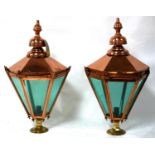 A large pair of copper outdoor lanterns, H.82cm