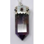A large, sterling silver and faceted natural ametrine obelisk pendant, the silver top inset with