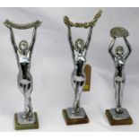 Three Art Deco Limousin chrome plated spelter figures