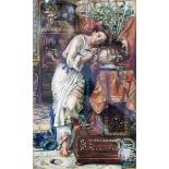 An early 20th century watercolour depicting a lady hugging a flower pot in interior scene, signed