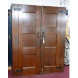 A large pair of iron bound solid oak doors, H.214 W.86 D.6cm