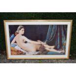 A very large framed and glazed print of The Grand Odalisque by Ingres. H = 98cm W = 157cm