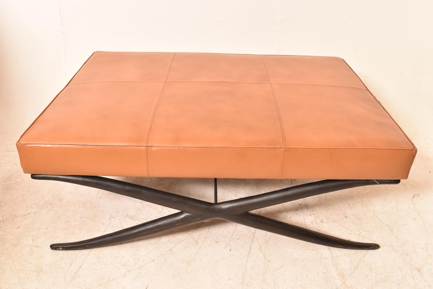 A large modernist leather stool in tan leather, H = 46cm W = 125cm D = 92cm (some scuffs to leather) - Image 4 of 4