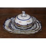 A graduating set of late Victorian platters and 2 matching tureen, (one lid missing) H = cm W = 45cm