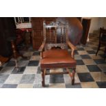 A Victorian carved oak throne chair, H = 113cm W = 61cm D = 56cm