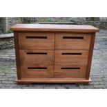 A 20th century teak chest of 6 drawers, H = 110cm x W = 148cm D = 50cm