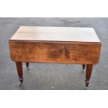 A George lV mahogany extending dining table on fluted supports, H = 74cm W = 113cm D = 59cm (lacks