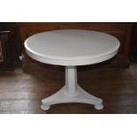 A Victorian mahogany later painted circular tilt top breakfast table on pedestal base, H = 67 cm