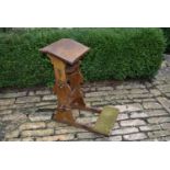 An early 20th century gothic oak prayer stool with hinged fold out kneeling section, H = 71cm W =