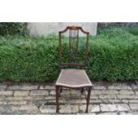 An Edwardian mahogany and satinwood inlaid bedroom chair, H = 40cm Diameter = 44cm