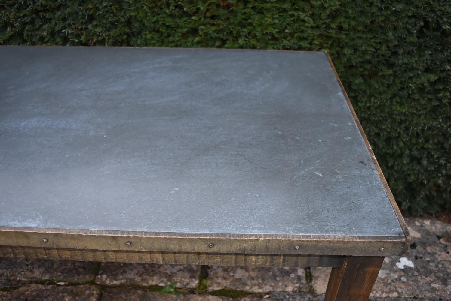 A 20th century oak dining table with sheet metal top, H = 77cm W = 161cm D = 90cm - Image 2 of 4