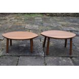A pair of contemporary low hardwood tables, H = 37cm W = 73cm D = 49cm