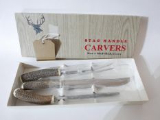 A brand-new and boxed, Stag-horn and stainless steel 3-piece carving set. RRP: £200