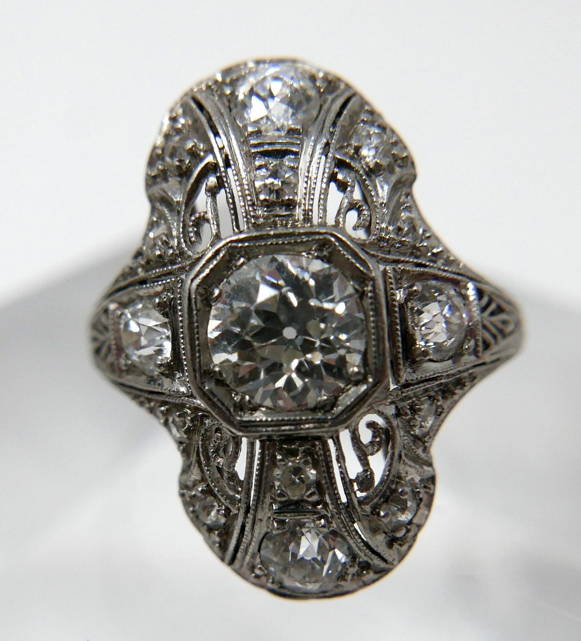 An 18ct white gold, Art Deco ring set with a large brilliant-cut diamond radiating to a further 8 - Image 7 of 7