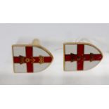 A pair of 9ct yellow gold, City of London Guild armorial cufflinks in red and white enamel, 8.1g