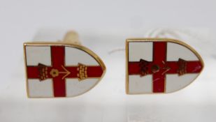 A pair of 9ct yellow gold, City of London Guild armorial cufflinks in red and white enamel, 8.1g