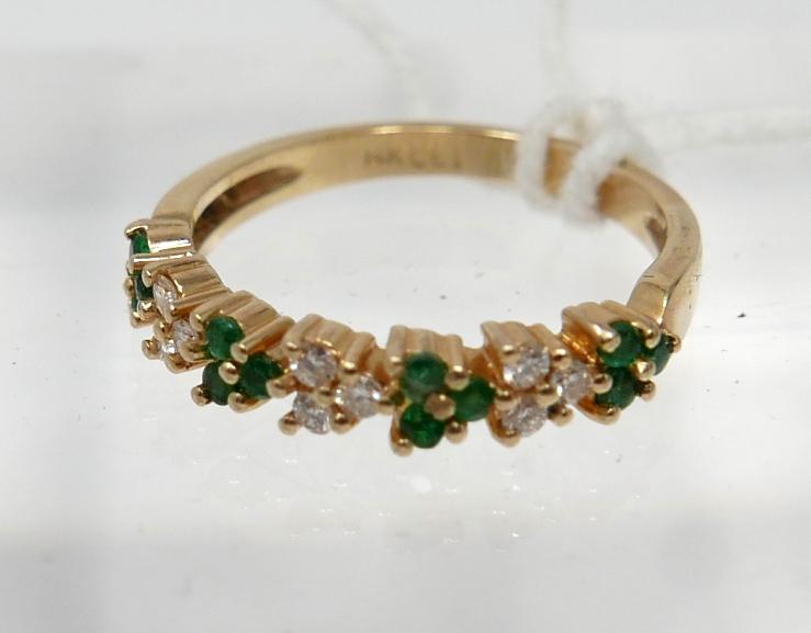 A boxed, 14ct yellow gold diamond and emerald ring, aternately set with a total of twelve emeralds - Image 2 of 2