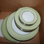 Legle Limoges – Mint green porcelain collection: 1 large platter, 4 dinner plates, 4 soup bowls, 4