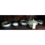 Legle Limoges – Khaki green porcelain collection: 1 large tureen, 6 soup bowls, 4 regular bowls, 4