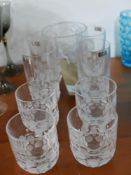Mario Cioni, Italian 'Honeycomb' engraved glass collection: Ice bucket H: 13cm, 4 large drinking