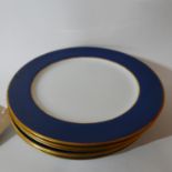 6 large Legle Limoges, porcelain dinner plates in midnight blue and 18ct yellow gold finish, Dia: