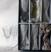 6 boxed Mario Cioni, Italian, large cut-glass wine glasses, H: 22cm, Dia: 9cm.