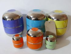 A collection of 6 Legle Limoges, porcelain lidded boxes large and small in bright colours and