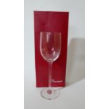 8 Baccarat plain wine glasses (Individually Boxed) H: 21.5cm, Engraved 'Baccarat' to each foot.