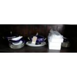 Legle Limoges – Navy blue porcelain/18ct finish collection: 2 large tureen and covers, 1 large
