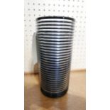 A Murano, Italian, black and clear ribbed glass vase of cylindrical form, H: 30cm.