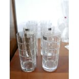 A set of 8, Mario Cioni, Italian, cut glass tall drinking glasses (checkered pattern), H: 15.5cm.