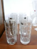 A set of 8, Mario Cioni, Italian, cut glass tall drinking glasses (checkered pattern), H: 15.5cm.