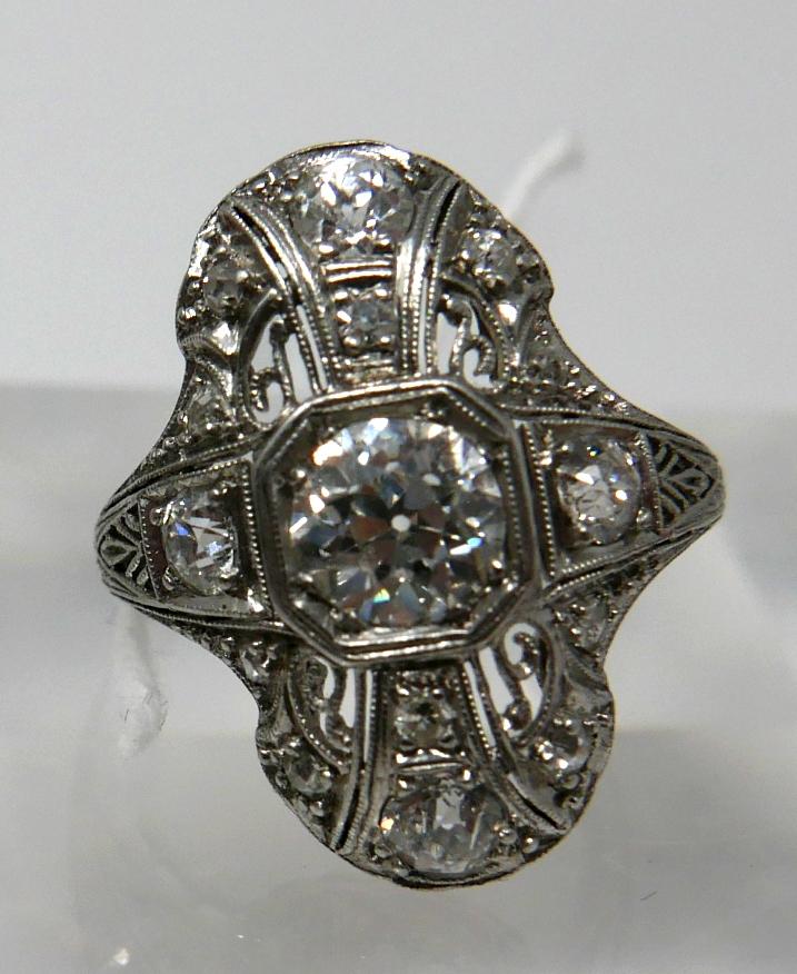 An 18ct white gold, Art Deco ring set with a large brilliant-cut diamond radiating to a further 8 - Image 3 of 7