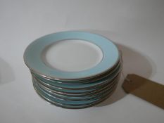 8 Legle Limoges, pale blue and platinum side plates, dia: 16cm.