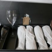 A boxed, set of six, Mario Cioni, Italian, large wine glasses, H: 23cm, Engraved to base.