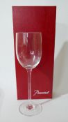 8 Baccarat, plain wine glasses (Individually Boxed) H: 21.5cm, Engraved 'Baccarat' to each foot.