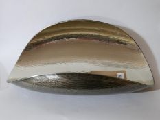 A very large, Zanetto curved 'white bronze' finish plannished bowl, H: 14cm, dia: 46cm. Engraved '