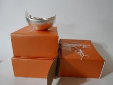 Three, boxed Zanetto silver-plated dishes, H: 5cm, dia: 8cm. (Matte textured exterior and shiny