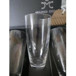 A boxed set of 6 Mario Cioni, Italian, textured glass, tall drinking glasses, H: 15.5cm, engraved to