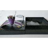 A boxed, DE VIEHL purple leather and chrome single expresso cup, H: 9cm, RRP: £410