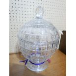A very large, William Yeorward, spherical, cut crystal lidded centre-piece, H: 46cm, RRP: £1750.