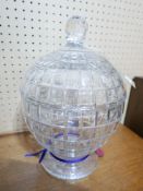 A very large, William Yeorward, spherical, cut crystal lidded centre-piece, H: 46cm, RRP: £1750.