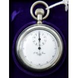 P. Orr & Son Madras open faced stainless steel stop watch, the enamel dial with Arabic numerals, sub