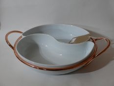 A large Sambonet, copper and twin ceramic serving dish, 9 x 45cm