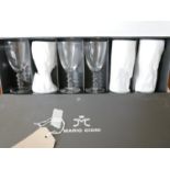 6 boxed Mario Cioni, Italian, large wine glasses with triple bobble stem, H: 16.5cm. Engraved to