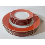Legle Limoges – Coral porcelain/platinum finish collection: 6 large dinner plates Dia: 16cm, 6