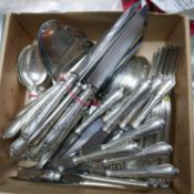 A large quantity of 800 silver cutlery to include 1 large ladle, 13 large forks, 11 small cake