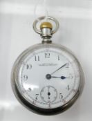 A Waltham Watch Co. USA silver open face pocket watch, enamel dial with Arabic numerals,