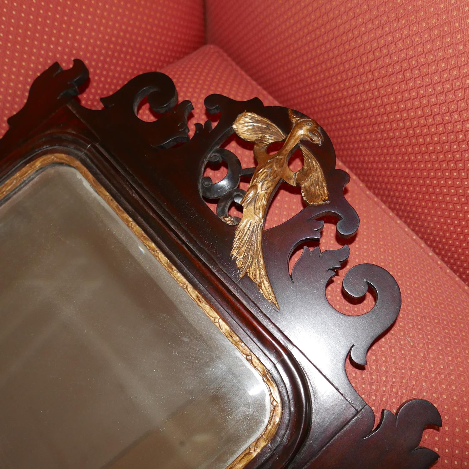 A Georgian mahogany fretwork mirror, with shell paterae and Phoenix decoration, having bevelled - Image 2 of 2