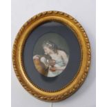 A 19th century finely painted oval miniature, depicting a maiden feeding a phoenix from a goblet, 10